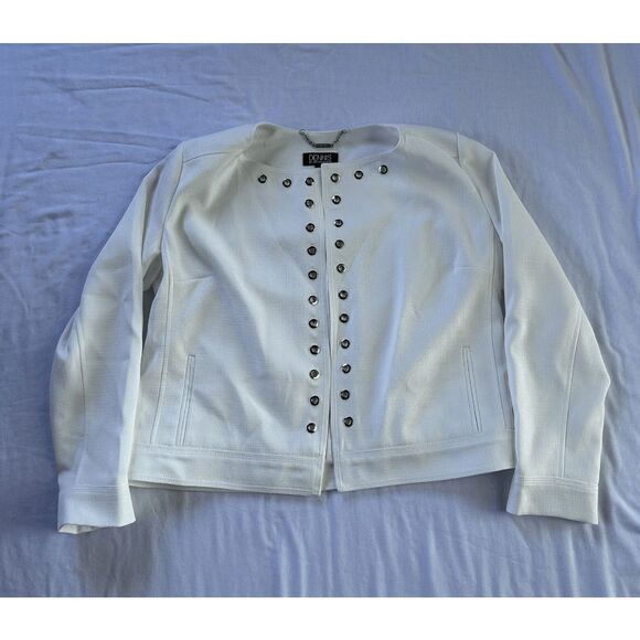 Dennis Basso White Dress Jacket Size Medium, Grommet Accents, Dressy, - Picture 1 of 6